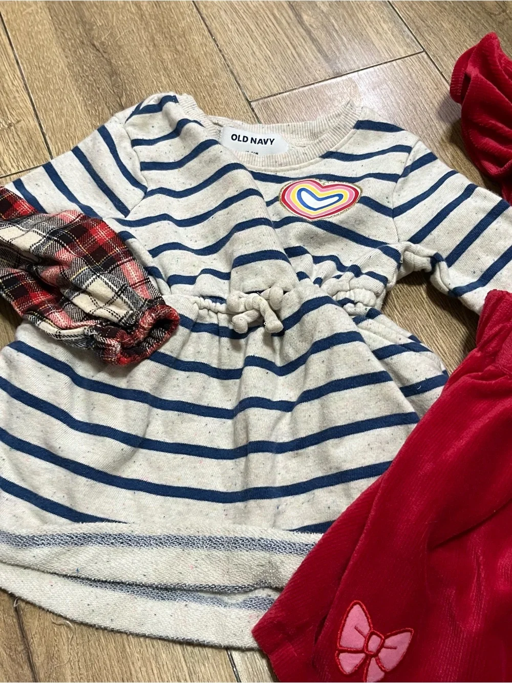 Old Navy Cream & Navy Striped Dress with Heart Patch